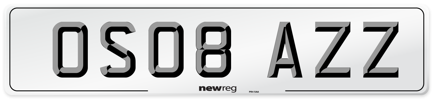 OS08 AZZ Number Plate from New Reg